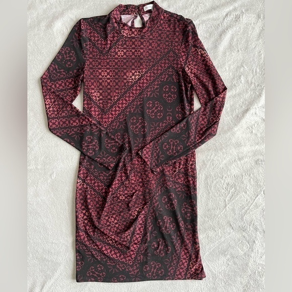 Bcbg Generation Womens  Dress Mock Neck Long Sleeve Black Red M - Picture 1 of 11